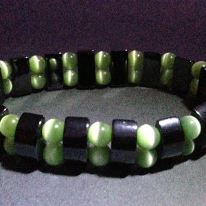 Hematite & Green Cats Eyes Stretch Bracelet