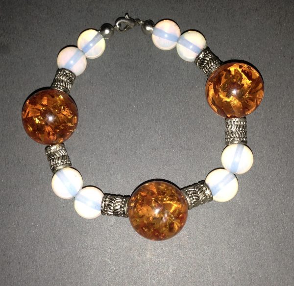 Amber Opalite & Bali Beaded Bracelet